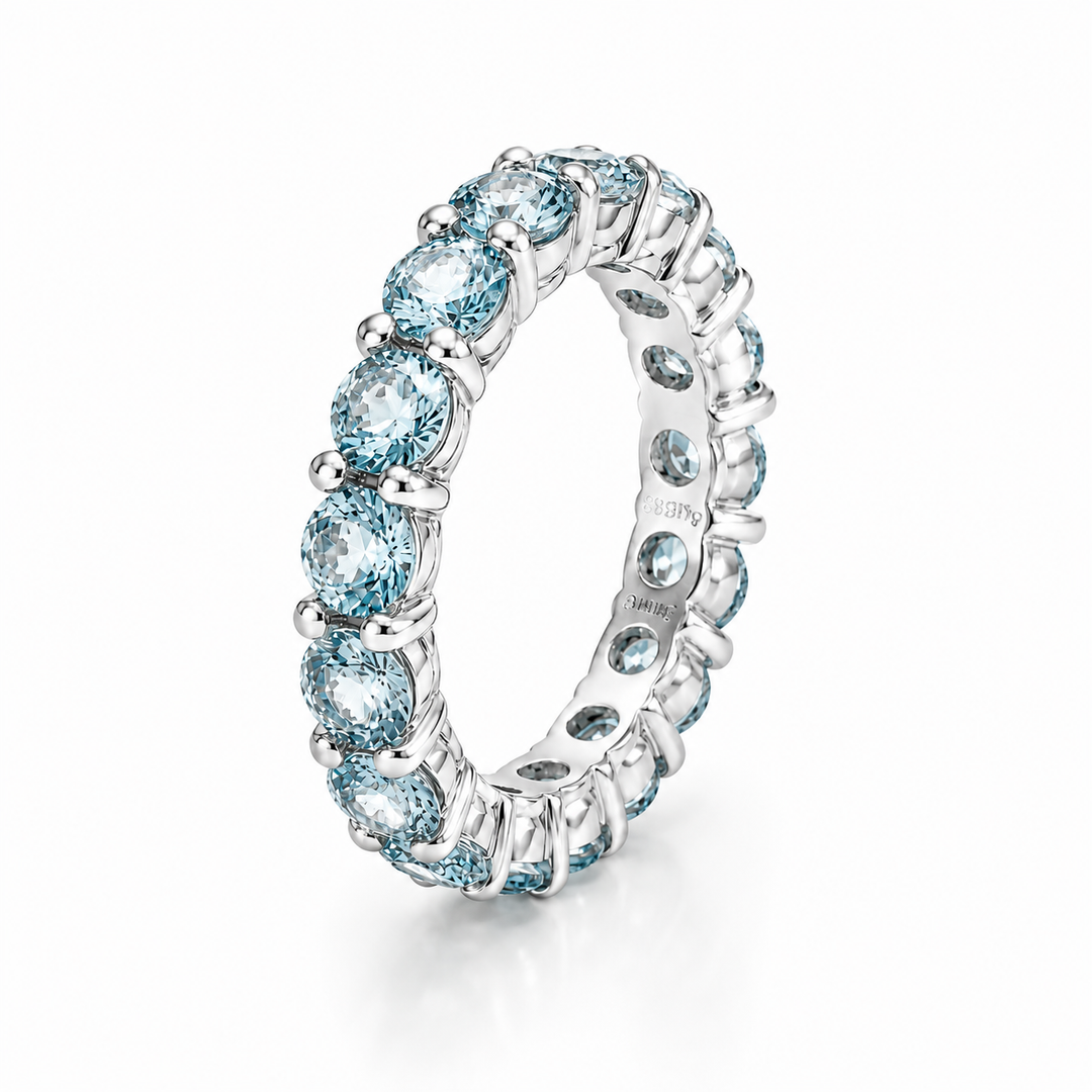 4*4mm Round Cut Paraiba Tourmaline Eternity Ring