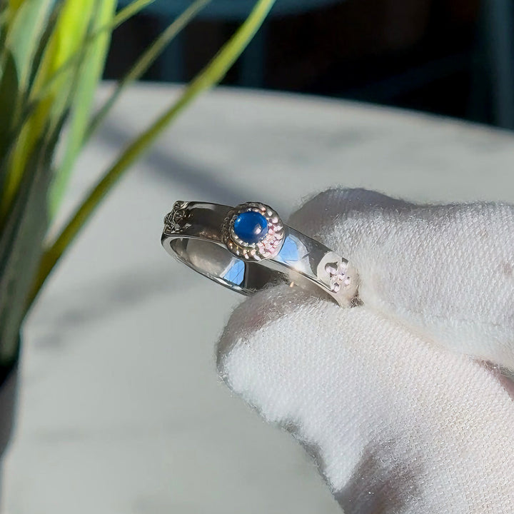 3.5mm, 0.23ct "Calcifer’s Bond" Cabochon Natural Sapphire Ring in 925 Sterling Silver