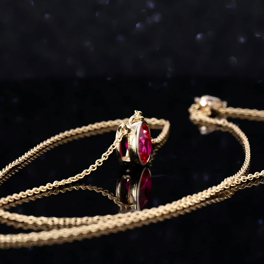 Round Cut Bezel Set 6.5mm Ruby Pendant Necklace in 10K Solid Yellow Gold