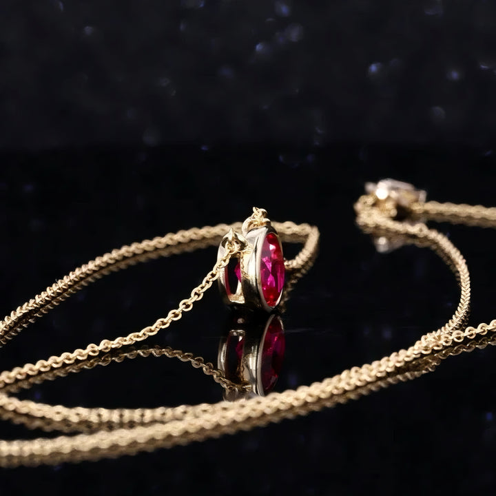 Round Cut Bezel Set 6.5mm Ruby Pendant Necklace in 10K Solid Yellow Gold