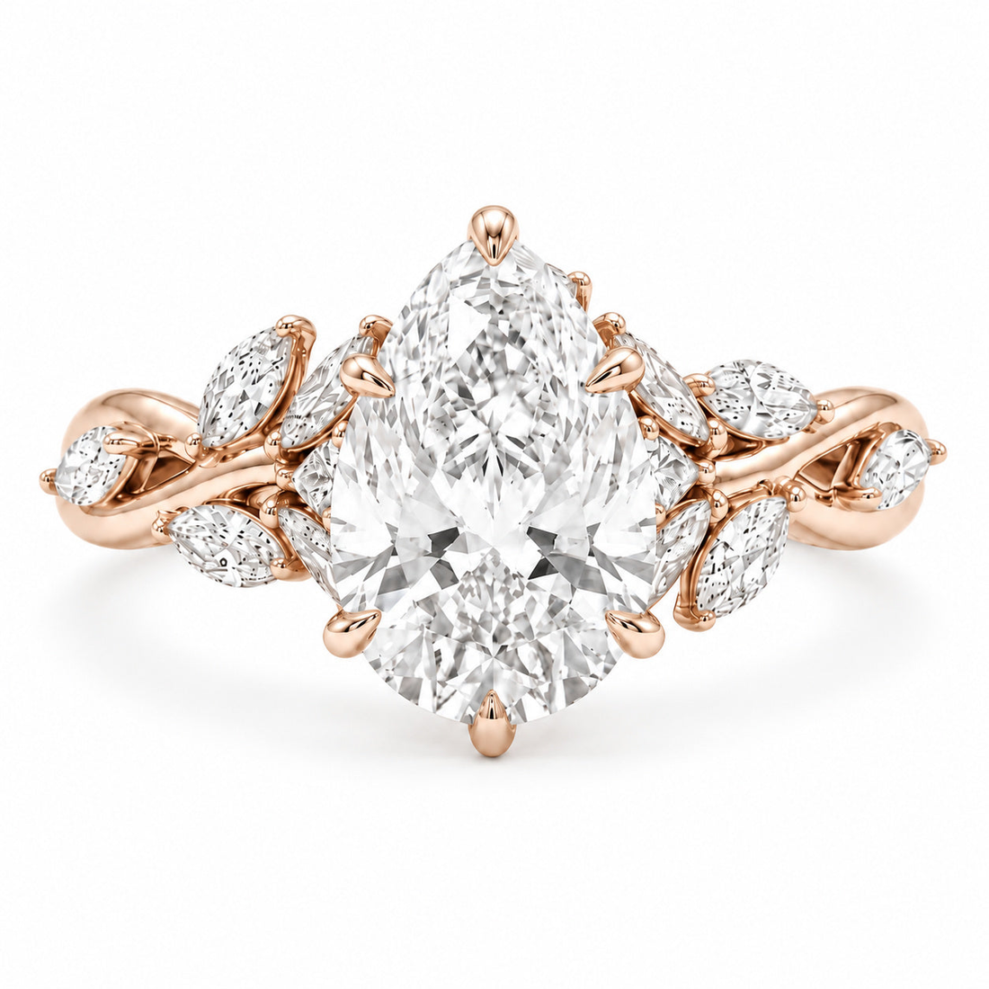 The Magnolia pear lab diamond vine engagement ring in 14K rose gold
