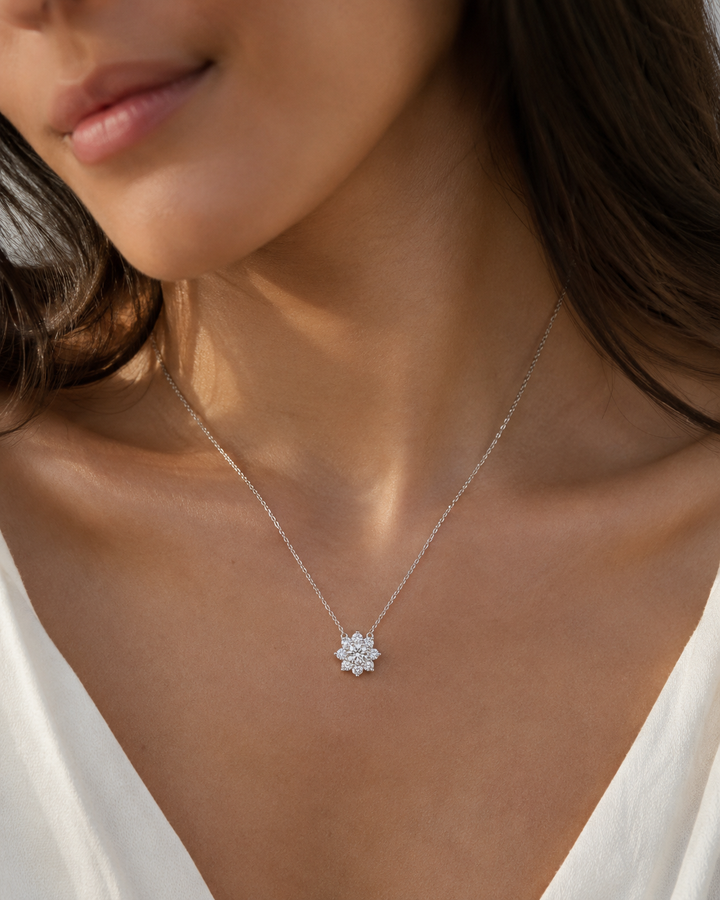 13mm, 2ctw Round Cut Lab Diamond Sunburst Pendant Necklace