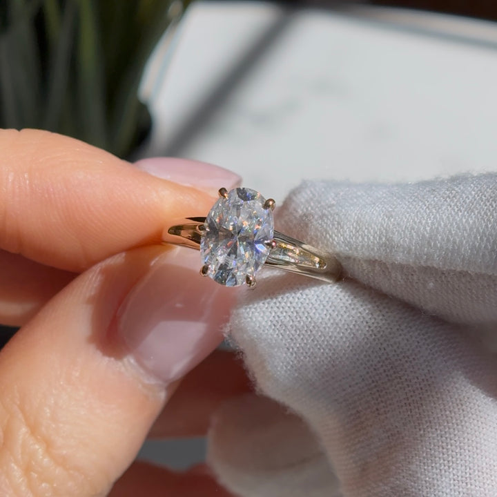 Customized™ 2.50ct Oval Lab-Grown Diamond Ring with Valley-Cathedral Bridge in Yellow Gold