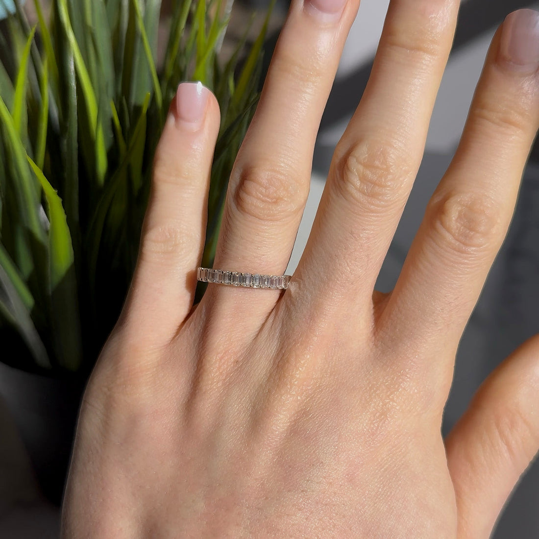 Emerald-cut lab diamond half-eternity band, 2.5mm, view 8