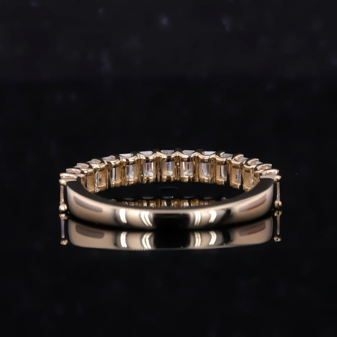 3x5mm, 1.50ctw Emerald Cut Lab-Grown Diamond Half-Eternity Band Ring in Yellow Gold