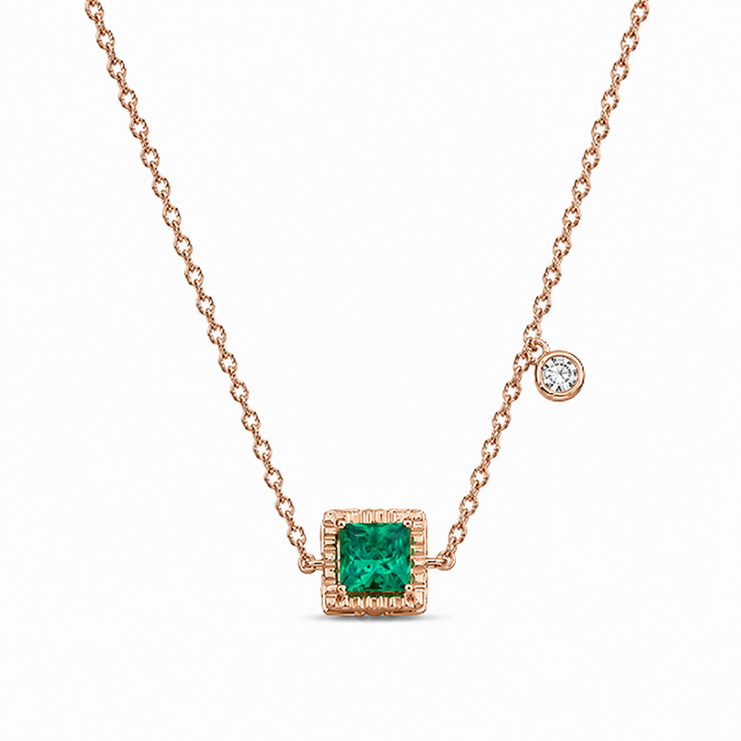 8x8mm, 2.25ct Princess Lab-Grown Colombian Emerald Pendant with Diamond Accent Necklace