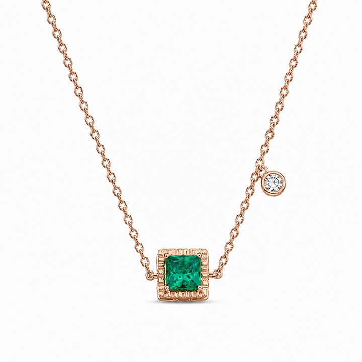 8x8mm, 2.25ct Princess Lab-Grown Colombian Emerald Pendant with Diamond Accent Necklace