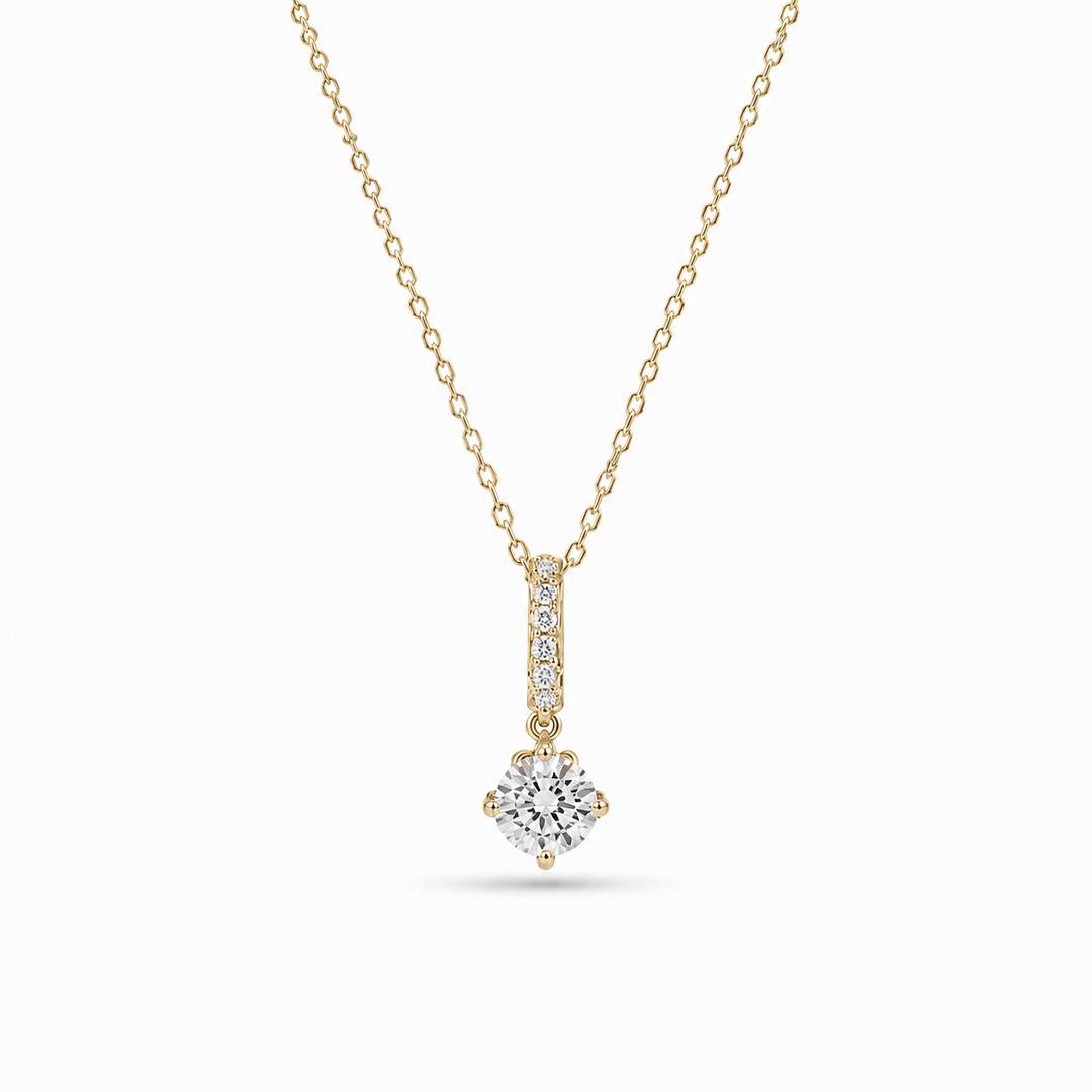 4.5mm, 0.35ct Round Cut Lab Diamond Pendant with Pavé-Bail Necklace