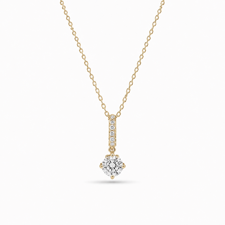 4.5mm, 0.35ct Round Cut Lab Diamond Pendant with Pavé-Bail Necklace