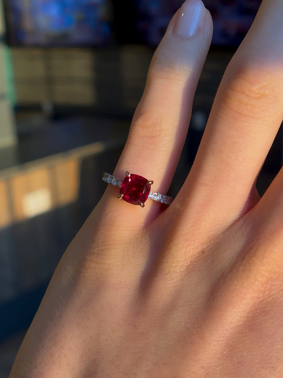 2.00ct Cushion-Cut Ruby and Diamond Half-Eternity Ring in 14K Rose Gold