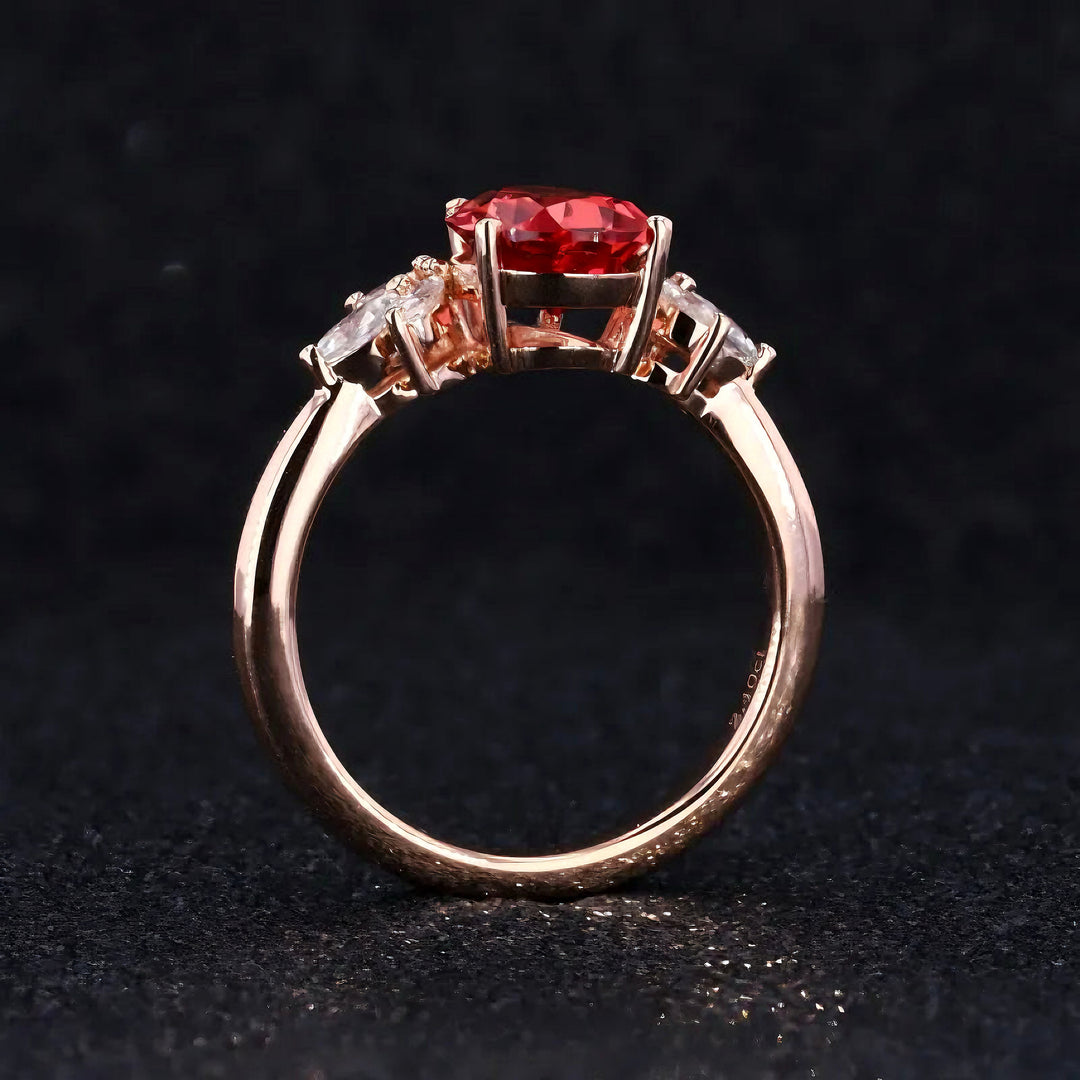 7x10mm, 3.00ct Pear Lab-Grown Ruby with Marquise Diamond Accents in 14K Rose Gold