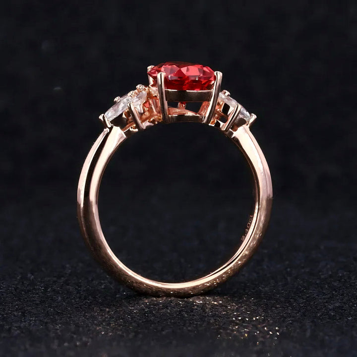7x10mm, 3.00ct Pear Lab-Grown Ruby with Marquise Diamond Accents in 14K Rose Gold