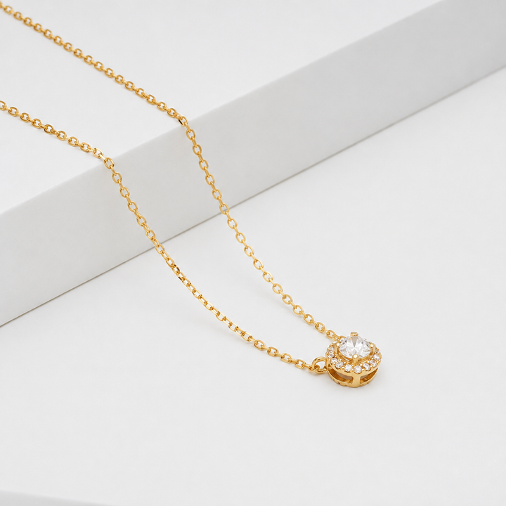 5mm, 0.5ct Round Cut Lab Diamond Pendant Necklace in 18K Solid Yellow Gold