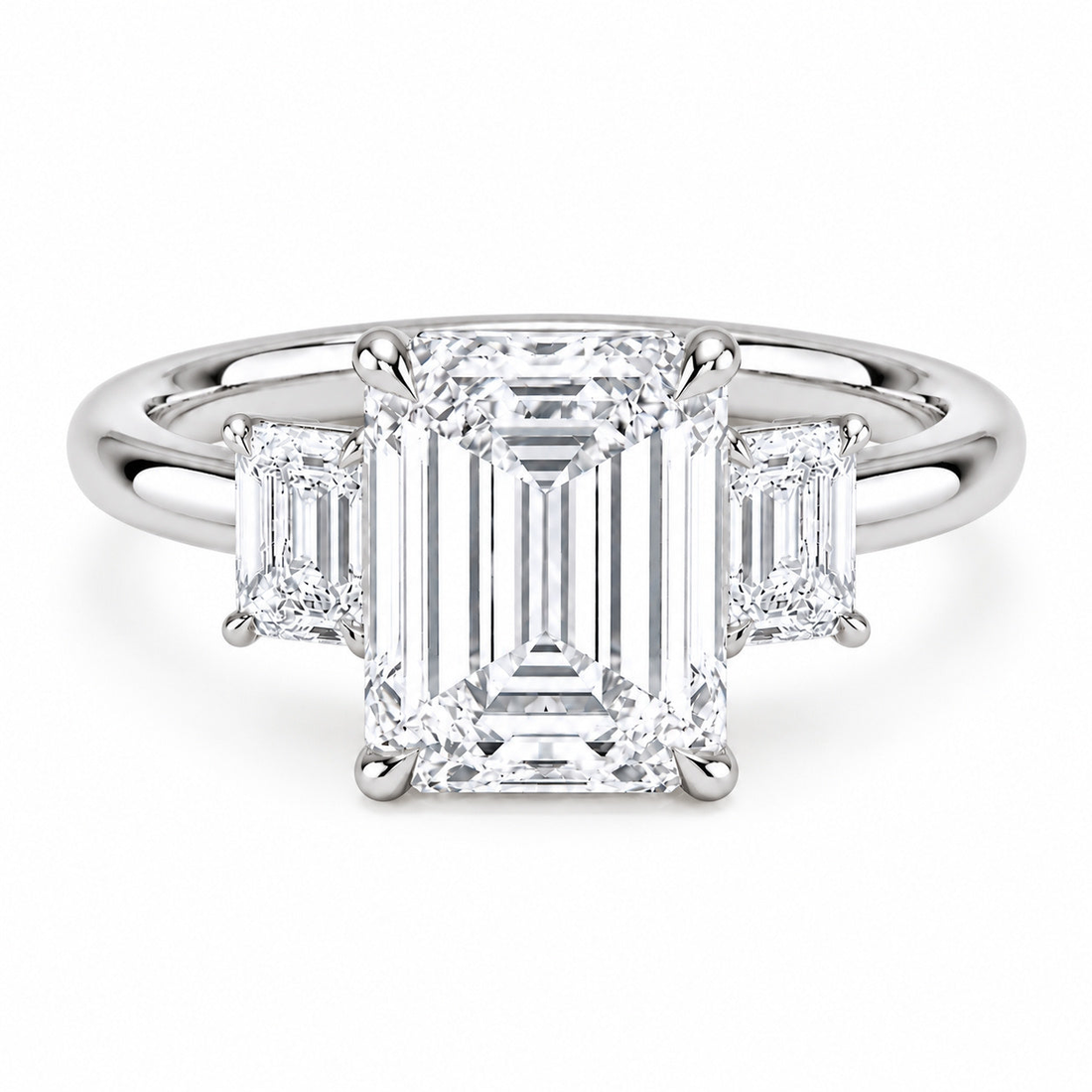 Prime Trilogy emerald-cut lab diamond three-stone ring in 14K white gold