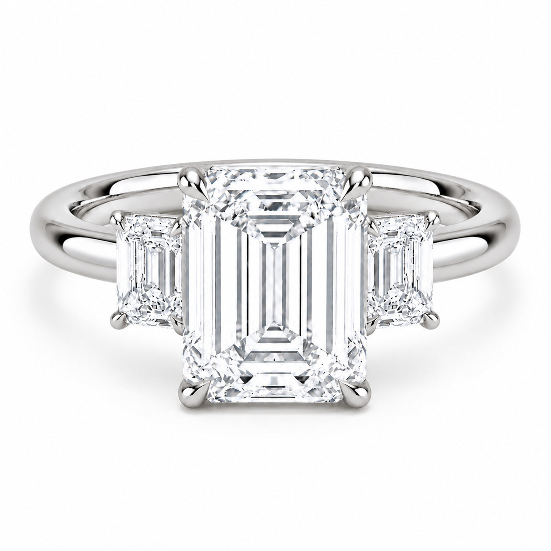 Prime Trilogy emerald-cut lab diamond three-stone ring in platinum