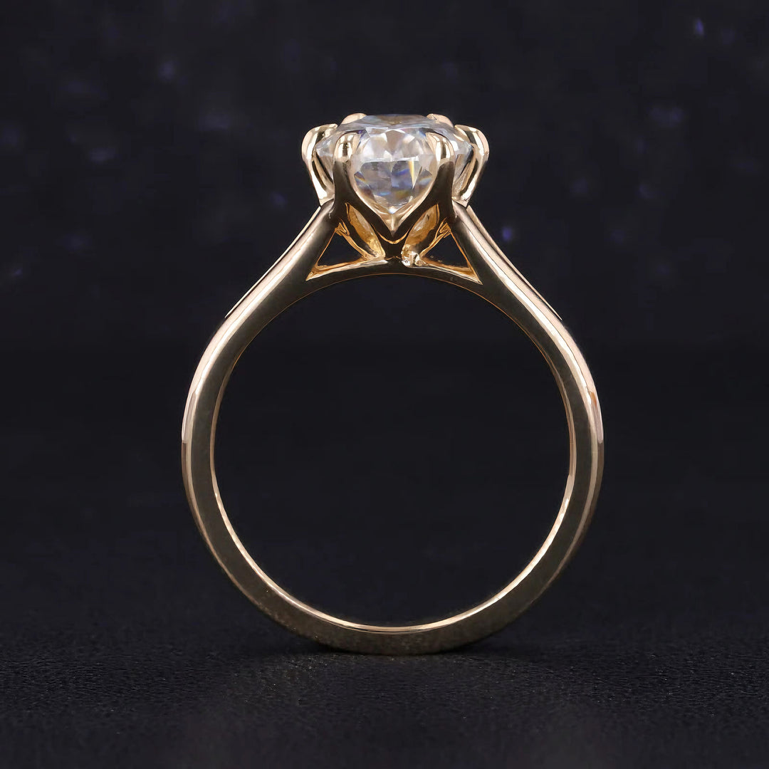 7x10mm Oval Cut Moissanite Ring with Valley Band in Yellow Gold