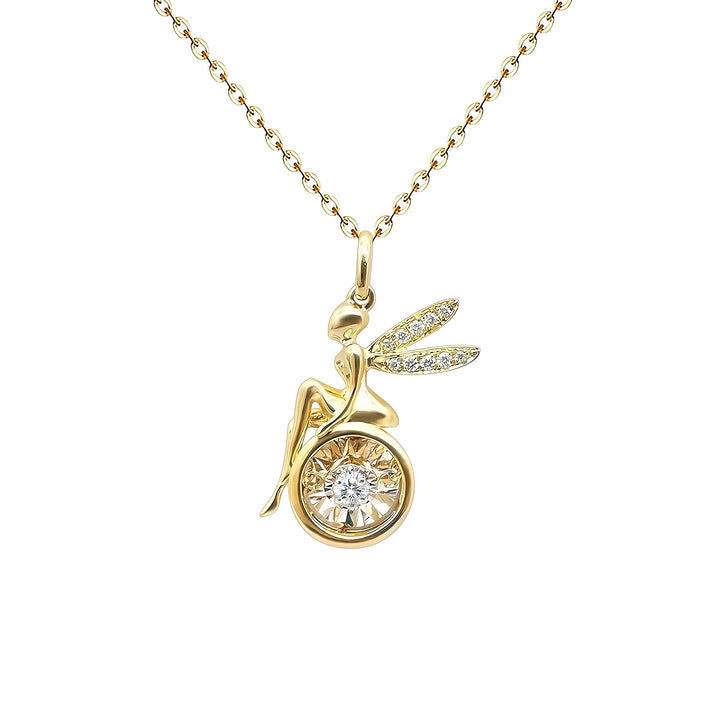 Fairy Pendant Necklace with 0.05ct Dancing Diamond in 18K Yellow/Rose Gold