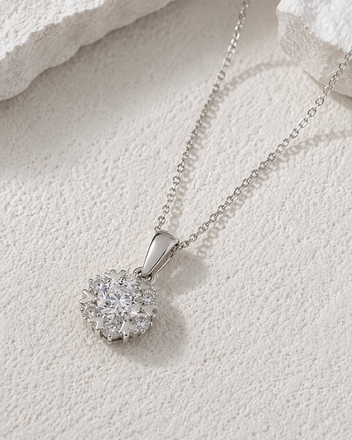 10mm, 0.8ct Round Cut Lab Diamond Snowflake Pendant Necklace