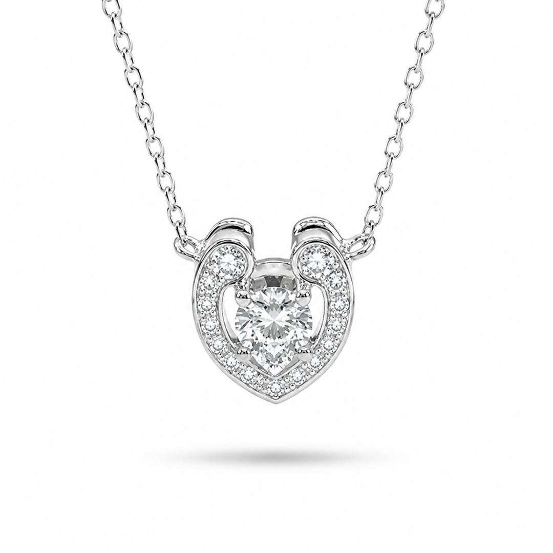 6mm, 0.4ct Round Cut Lab Diamond Open Heart Pendant Necklace
