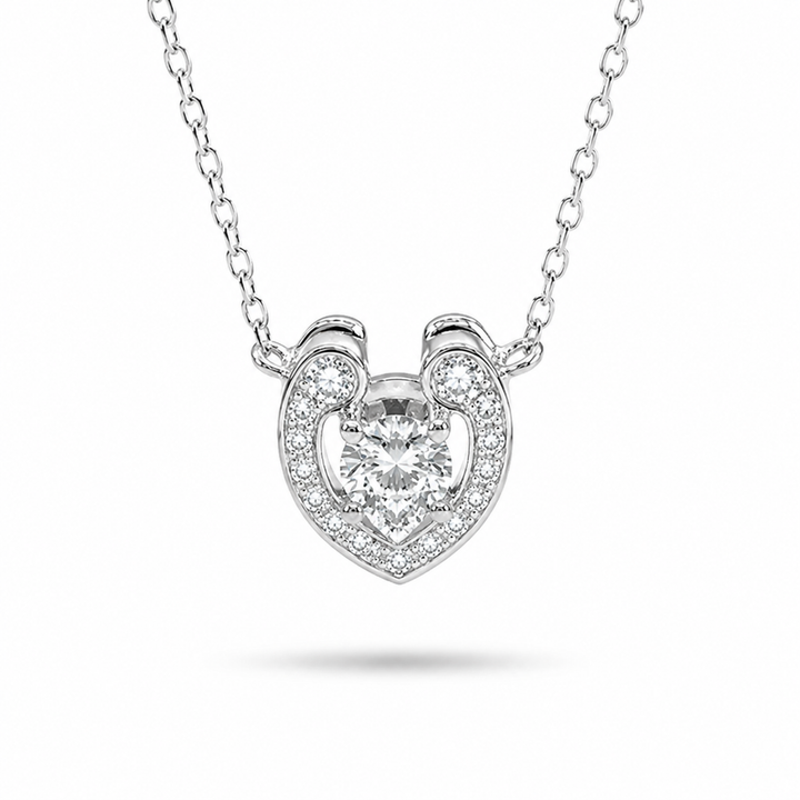 6mm, 0.4ct Round Cut Lab Diamond Open Heart Pendant Necklace