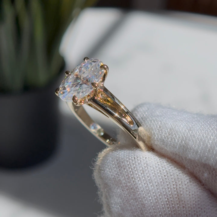 Customized™ 2.50ct Oval Lab-Grown Diamond Ring with Valley-Cathedral Bridge in Yellow Gold