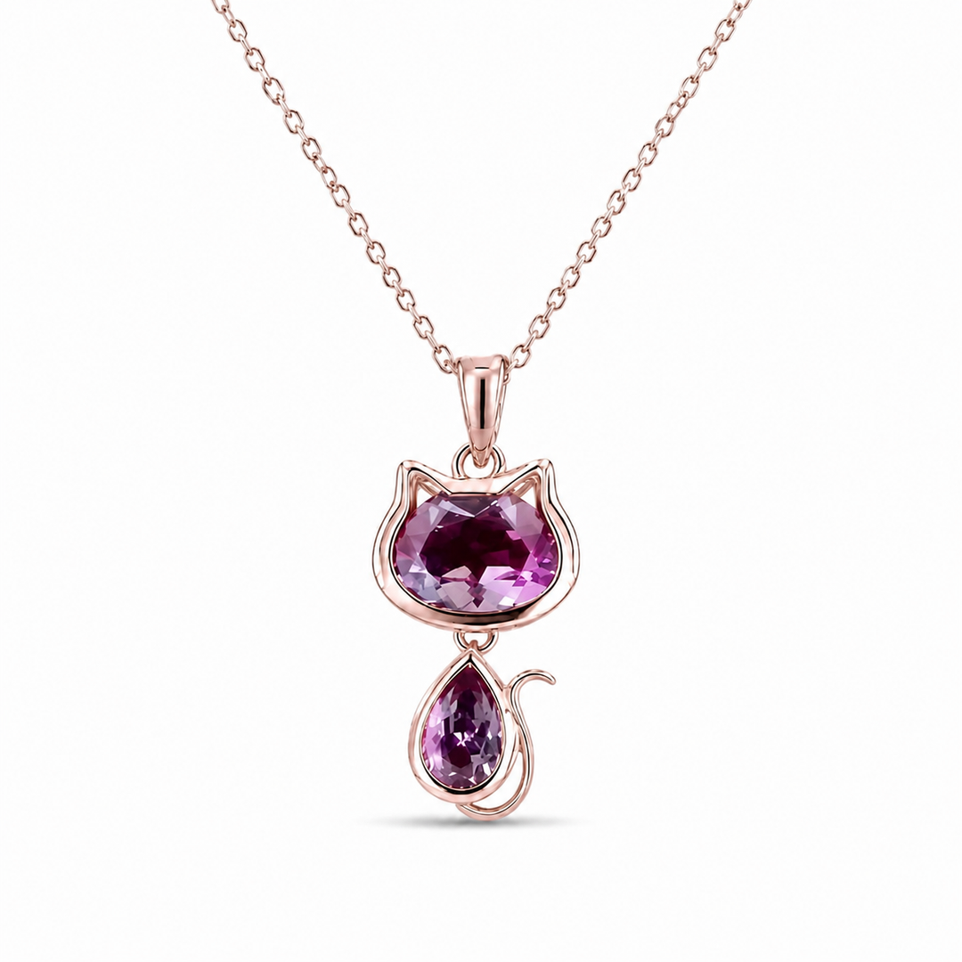 1.75ct Oval & Pear-Cut Alexandrite Cat Pendant Necklace in 14K Yellow Gold (6x8mm, 3x6mm)