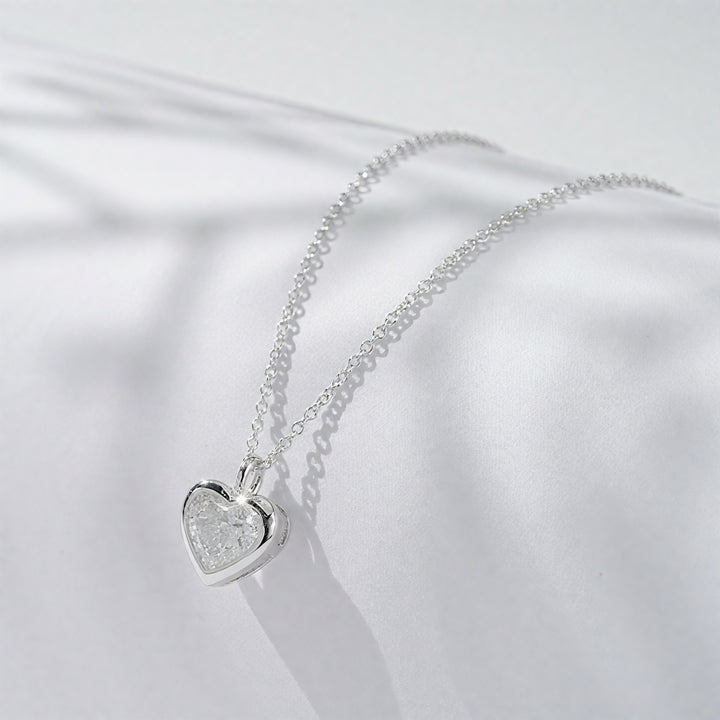 1.00ct Heart-Cut Diamond Bezel Pendant Necklace in 18K White Gold (7mm)