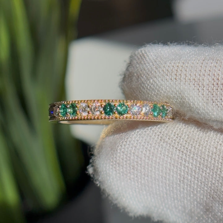Customized™ 1.00ctw Lab-Grown Colombian Emerald/Diamond Eternity Band Ring in Yellow Gold