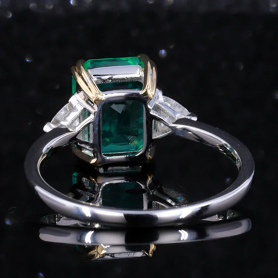 3.00ct Colombian Emerald with Moissanites Three-Stone Ring in 14K White Gold (8x10mm)
