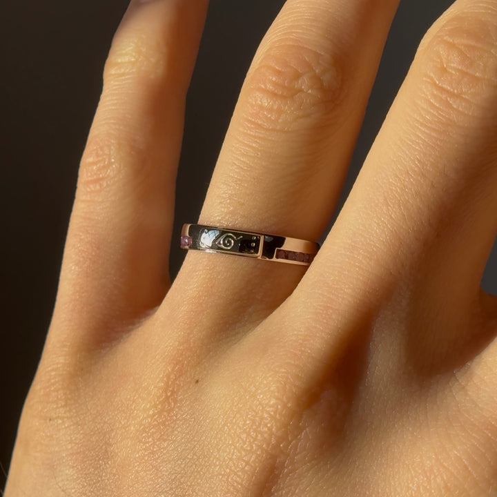 3.5mm "Fallen Leaf" Purple Amethyst Band Ring in Sterling Silver