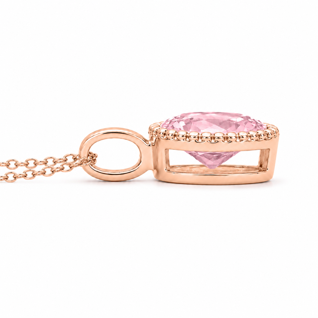 5x7mm, 1.00ct Oval Lab-Grown Pink Sapphire Pendant Necklace in 14K Rose Gold