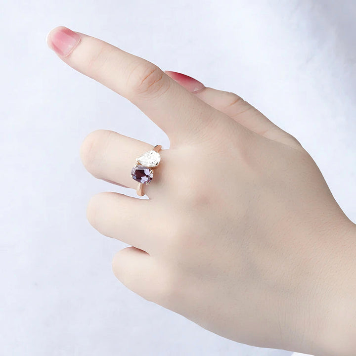 6x8mm Cushion Cut Alexandrite & 6x8mm Pear Cut Moissanite Toi Et Moi Ring in 14K/18K Yellow Gold