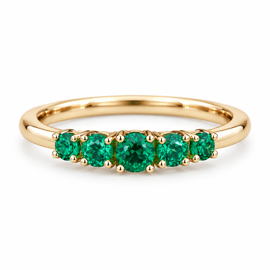 Round Colombian Emerald 5-Stone Ring in 14K Gold (3.5mm, 0.80ctw)