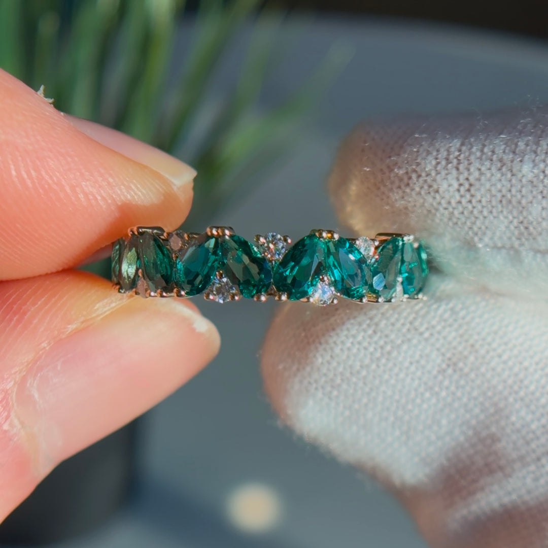 Customized™ 5mm, 2.88ctw Pear Lab-Grown Zambian Emerald & Round Diamond Eternity Band in Yellow Gold