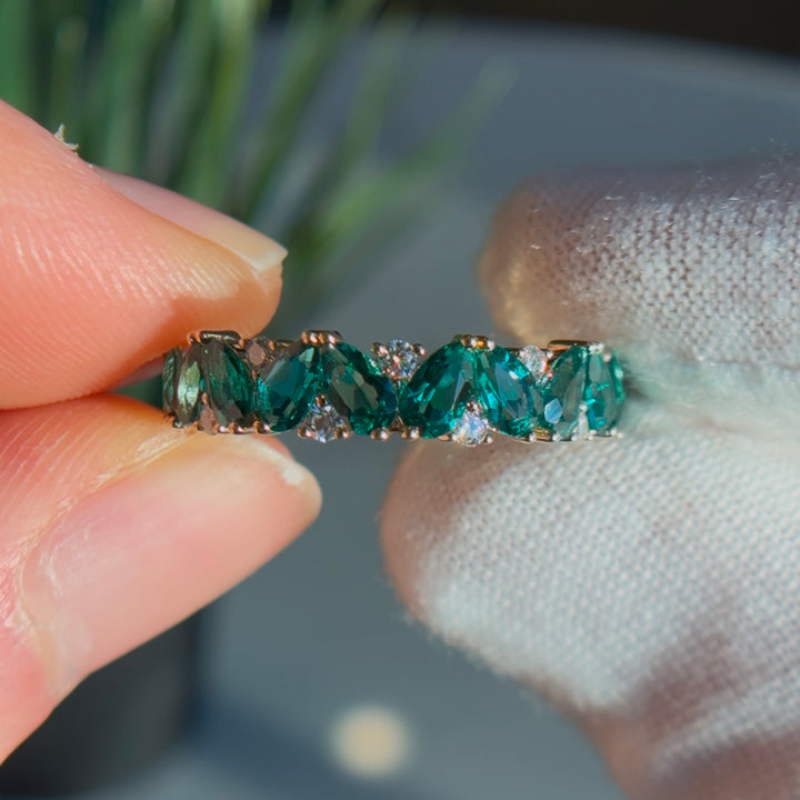 Customized™ 5mm, 2.88ctw Pear Lab-Grown Zambian Emerald & Round Diamond Eternity Band in Yellow Gold