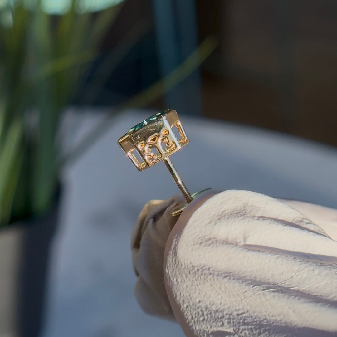 Customized™ 2.52ctw, 1.26ct Each Lab-Grown Asscher Zambian Emerald Bezel-Set Stud Earrings in Yellow Gold