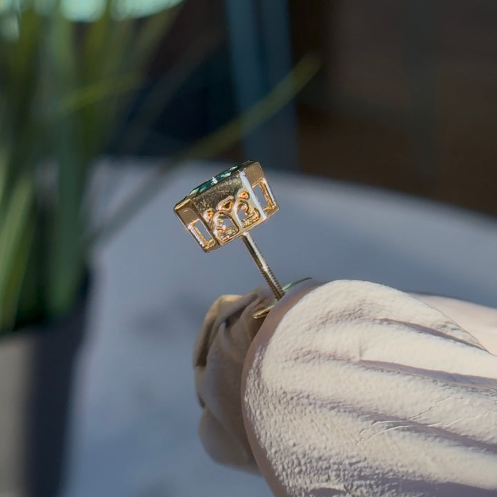 Customized™ 2.52ctw, 1.26ct Each Lab-Grown Asscher Zambian Emerald Bezel-Set Stud Earrings in Yellow Gold