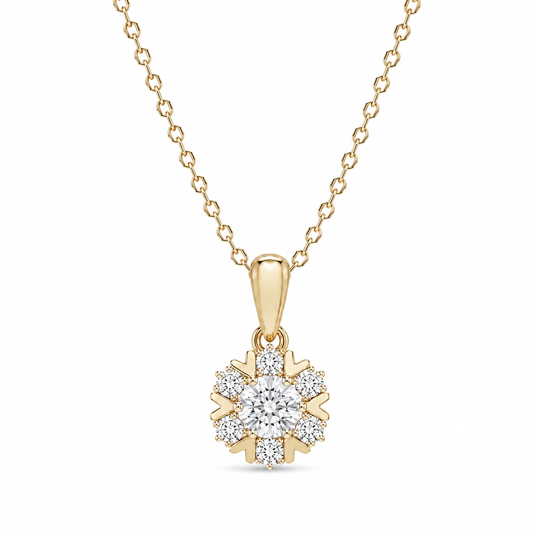 10mm, 0.8ct Round Cut Lab Diamond Snowflake Pendant Necklace