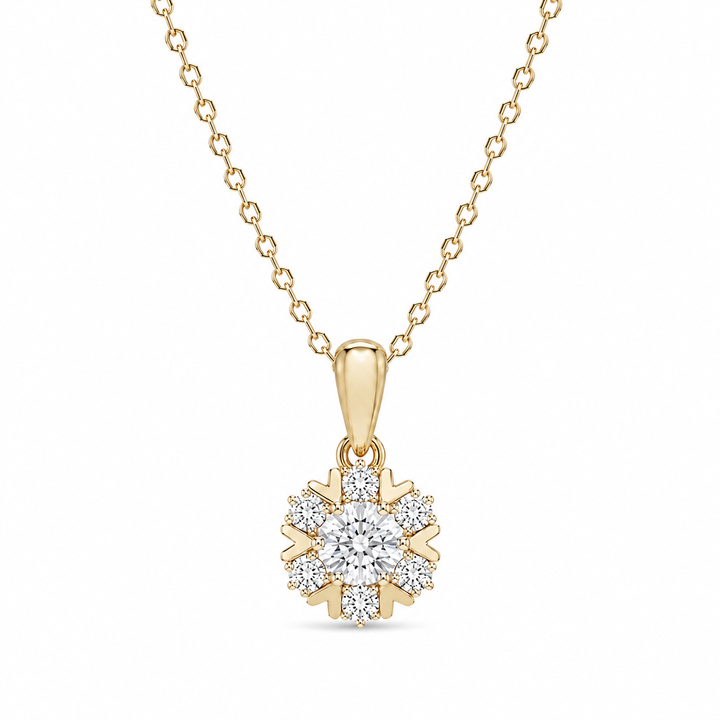 10mm, 0.8ct Round Cut Lab Diamond Snowflake Pendant Necklace