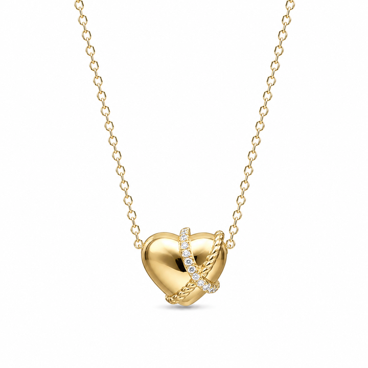 Gold Heart Diamond Pendent Necklace in 18K Solid Yellow Gold