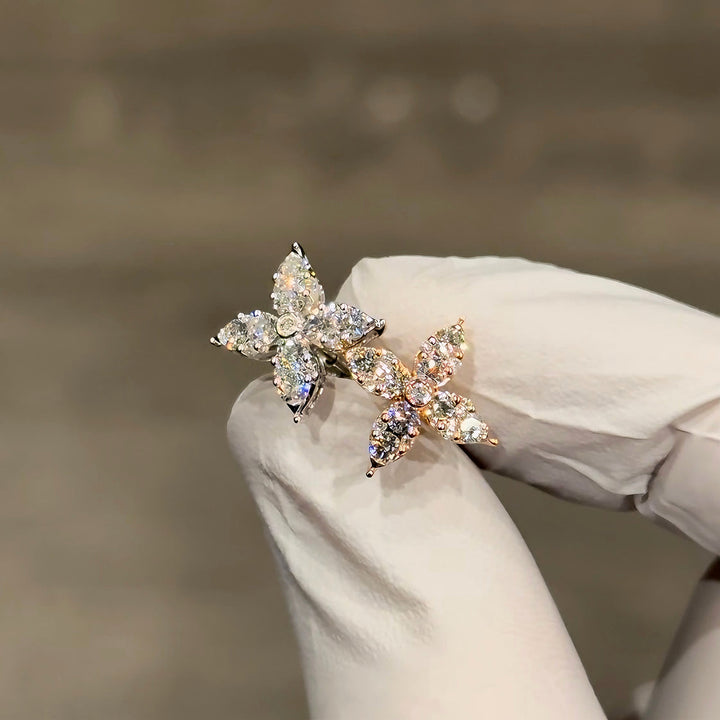 0.90ctw Flower Diamond Earrings in 14K Solid White/Rose Gold