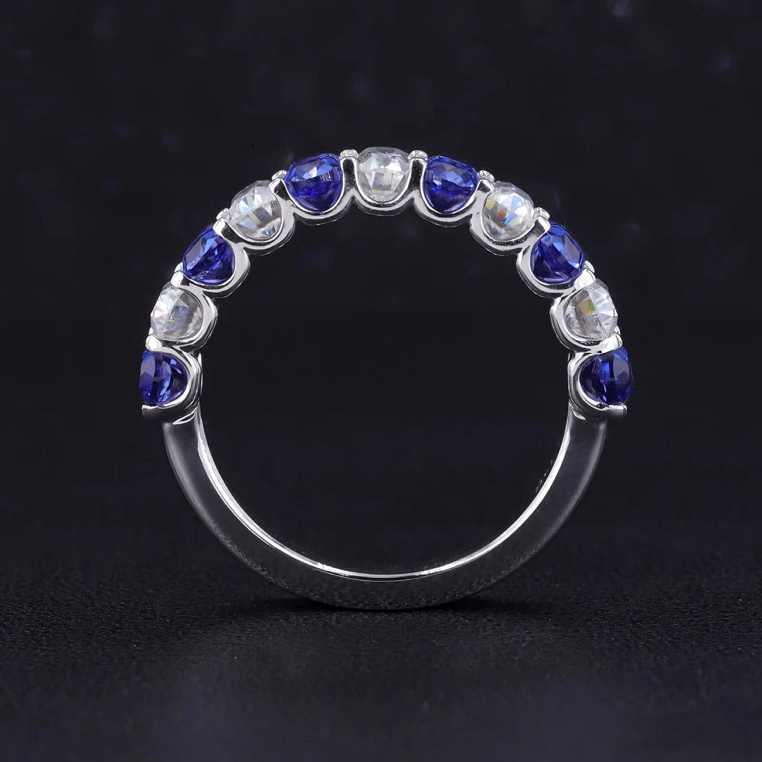 Oval lab sapphire and diamond half-eternity band, view 5