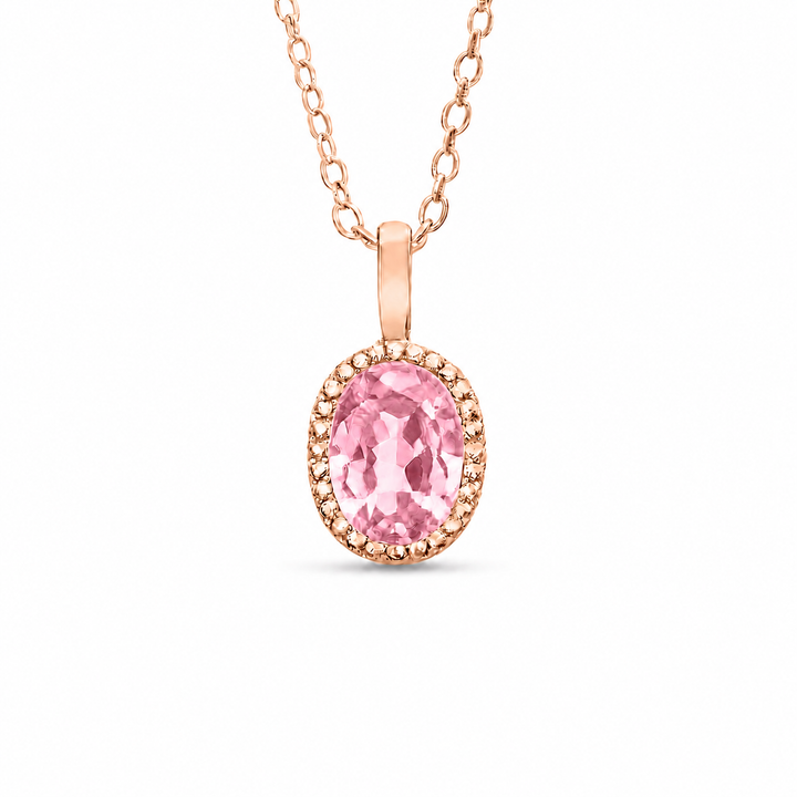 5x7mm, 1.00ct Oval Lab-Grown Pink Sapphire Pendant Necklace in 14K Rose Gold