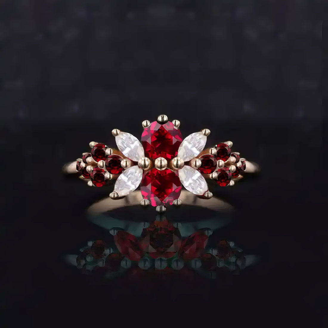 Roseraie lab ruby floral ring, view 2