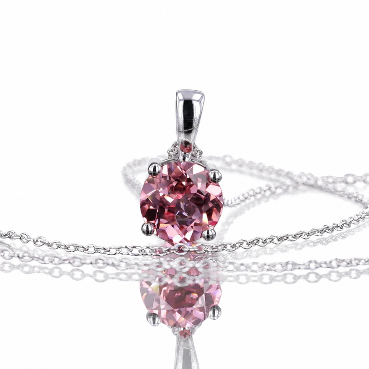 8mm, 2.50ct Round Lab-Grown Pink Sapphire Solitaire Pendant