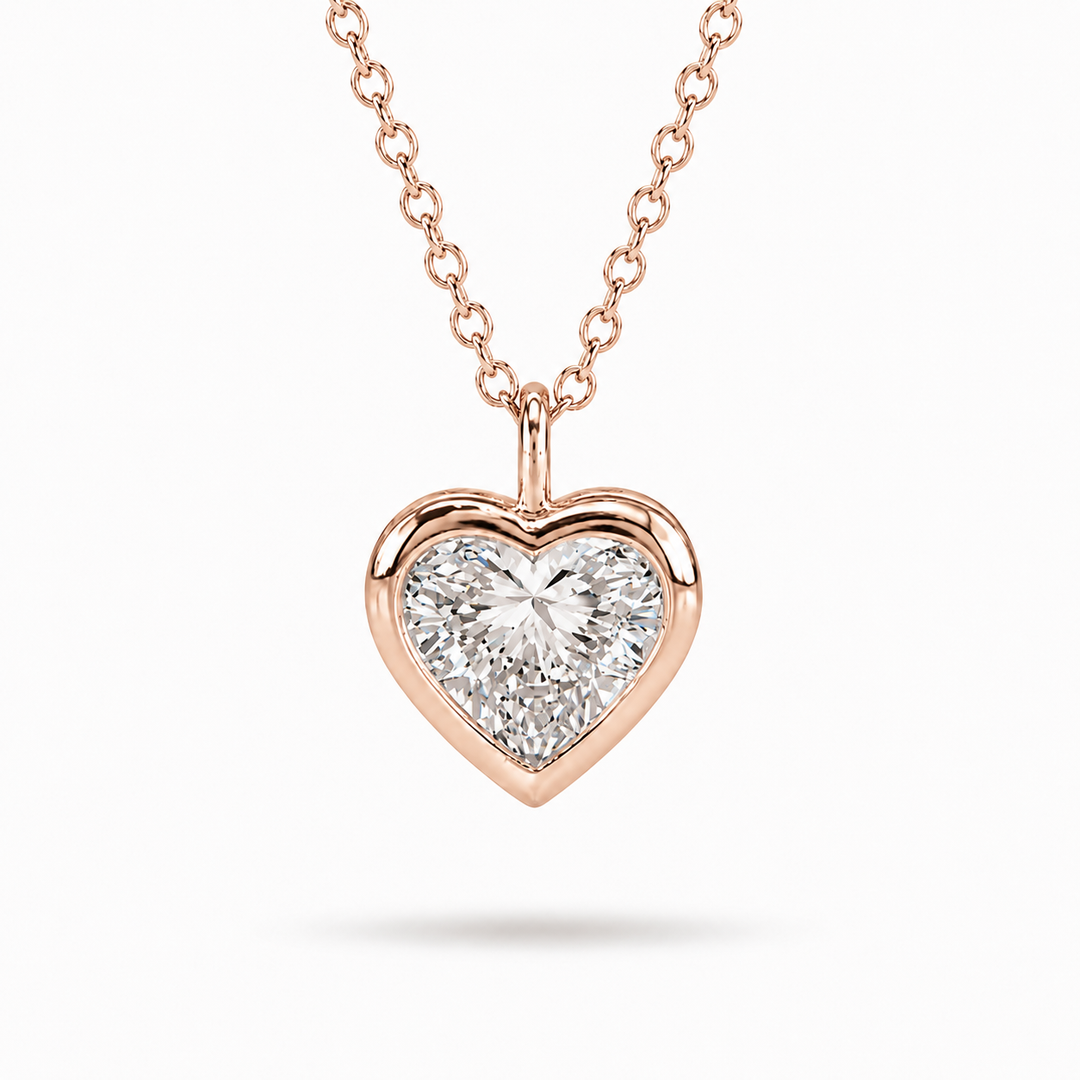 1.00ct Heart-Cut Diamond Bezel Pendant Necklace