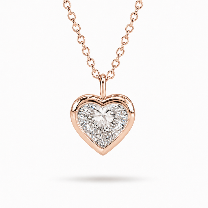 1.00ct Heart-Cut Diamond Bezel Pendant Necklace