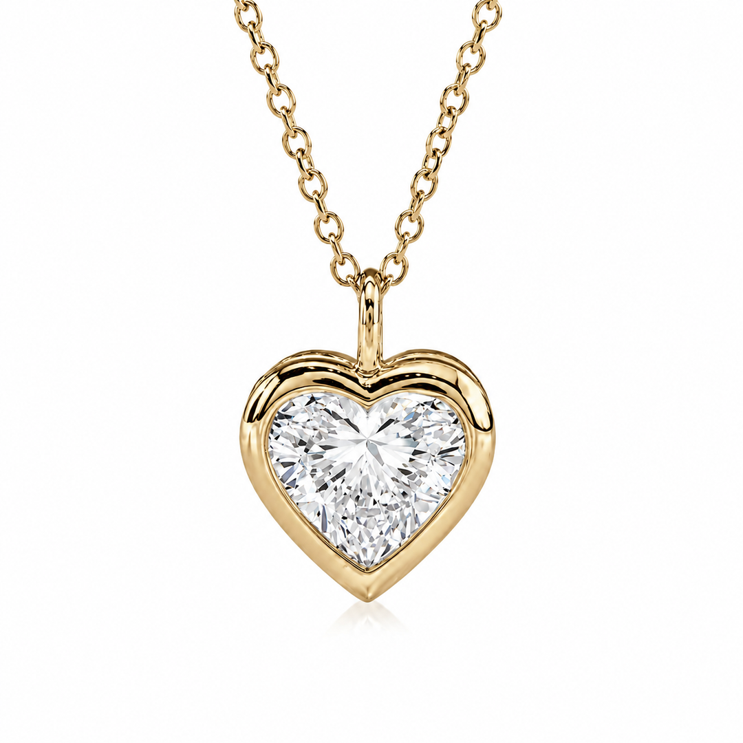 1.00ct Heart-Cut Diamond Bezel Pendant Necklace