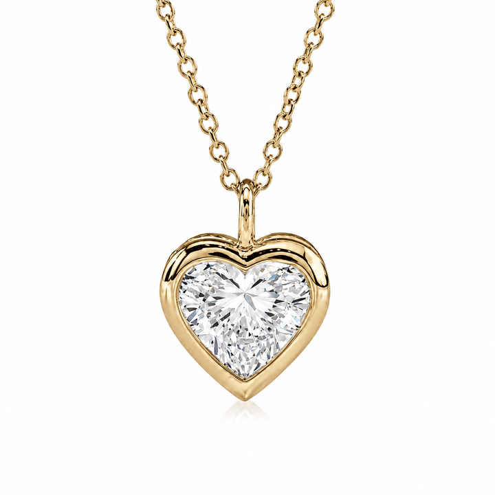 1.00ct Heart-Cut Diamond Bezel Pendant Necklace