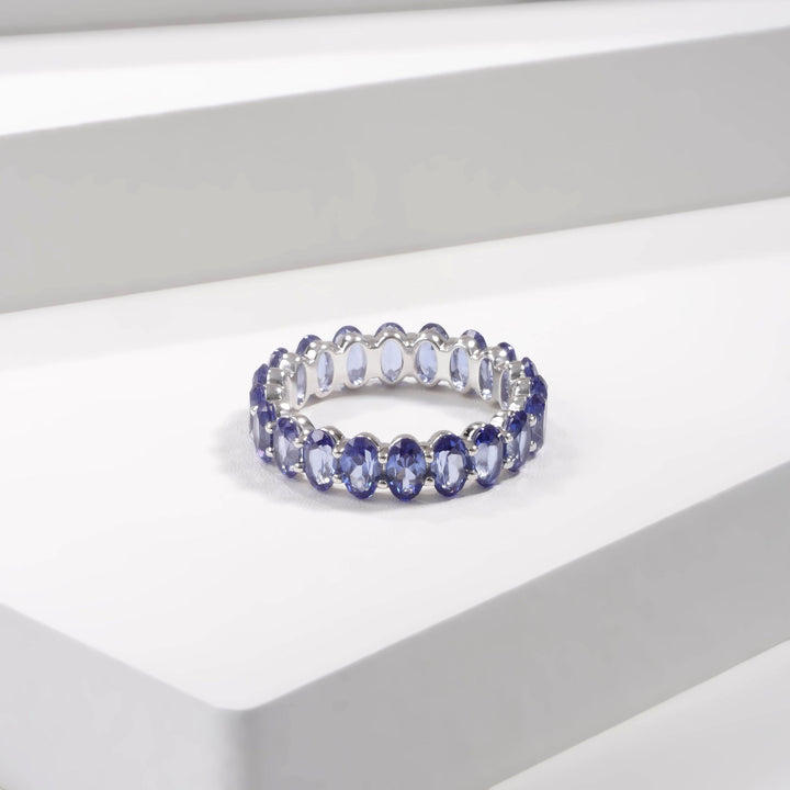 3x5mm, 5.04ctw Oval Lab-Grown Blue Sapphire Eternity Band Ring in 14K White Gold
